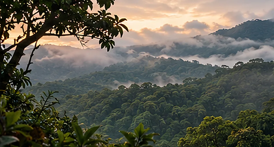Bosque nuboso de Monteverde entre la neblina al atardecer